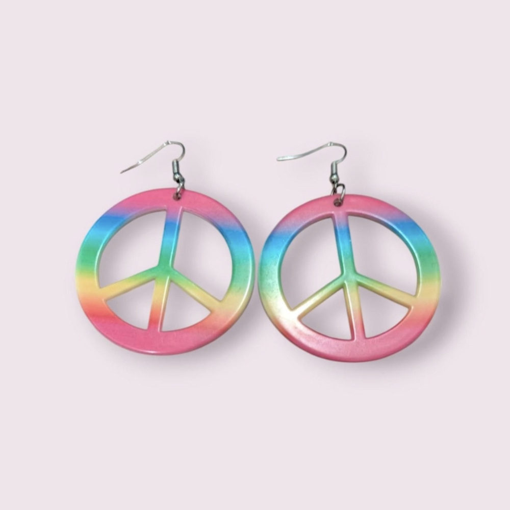 Rainbow Peace Sign Earrings - Picture 1 of 2